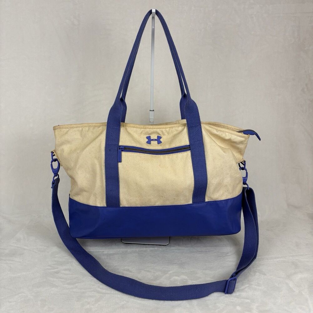 Under Armour Premier Tote Bag - Beige & Blue Canvas Gym Weekender Travel Sports